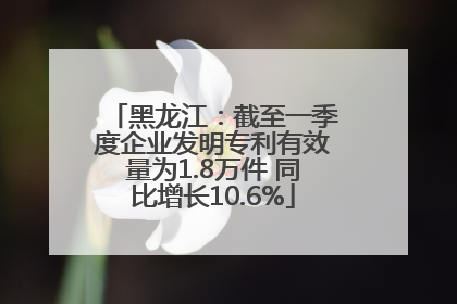 黑龙江：截至一季度企业发明专利有效量为1.8万件 同比增长10.6%